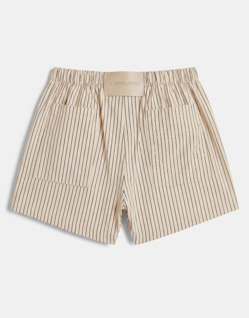 Cernucci szorty z nylonu w paski do kompletu w kolorze butter yellow, 6 z 9