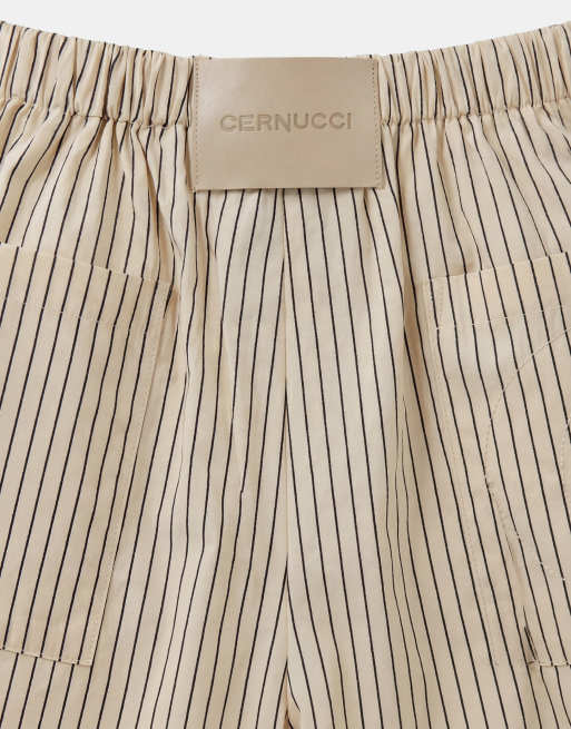 Cernucci szorty z nylonu w paski do kompletu w kolorze butter yellow, 8 z 9