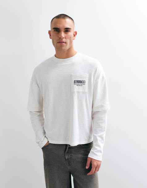Cernucci t-shirt à manches longues en slub avec poche et logo blanc - view 1