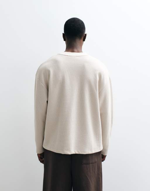 Cernucci T-shirt a maniche lunghe oversize squadrata in 100% cotone con logo waffle, 4 di 5
