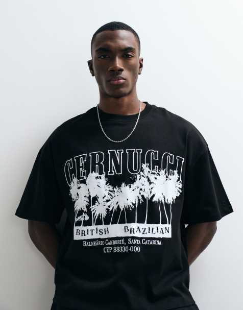 Cernucci t-shirt coupe carrée oversize 100 % coton avec motif palmier et logo sur le devant - view 1