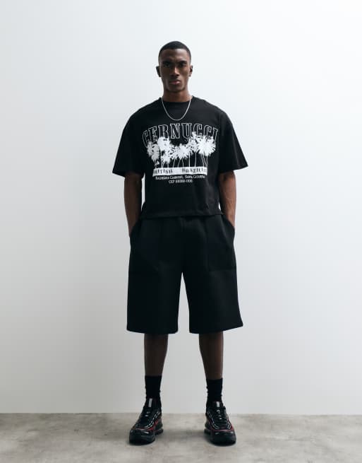 Cernucci t-shirt coupe carrée oversize 100 % coton avec motif palmier et logo sur le devant, 2 de 5