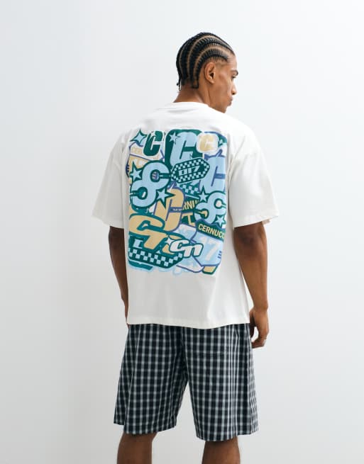 Cernucci - T-shirt oversize bianco sporco con stampa del logo a strati sul retro, 4 di 7