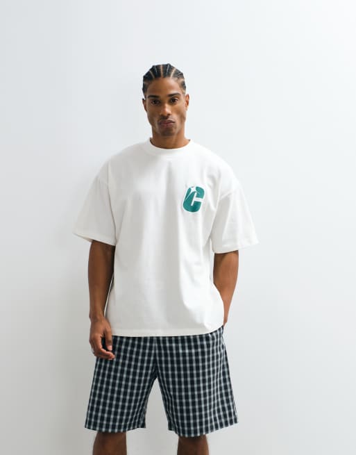 Cernucci - T-shirt oversize bianco sporco con stampa del logo a strati sul retro, 5 di 7