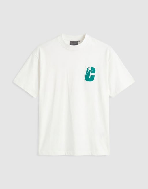 Cernucci - T-shirt oversize bianco sporco con stampa del logo a strati sul retro, 6 di 7