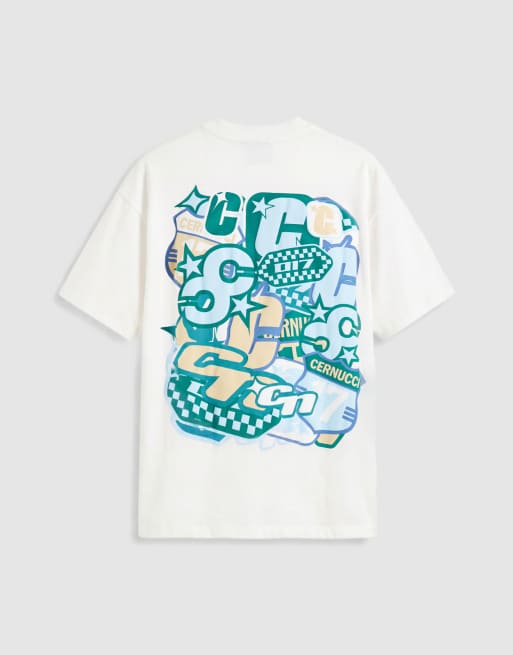 Cernucci - T-shirt oversize bianco sporco con stampa del logo a strati sul retro, 7 di 7