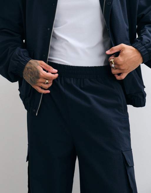 Cernucci textured nylon utility cargo trousers co-ord in blue, 4 of 5