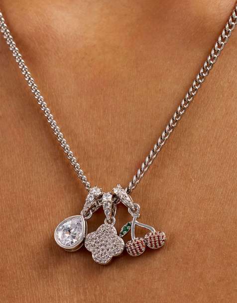 Cernucci Triple motif & cherry pendant necklace - 10mm in silver - view 1