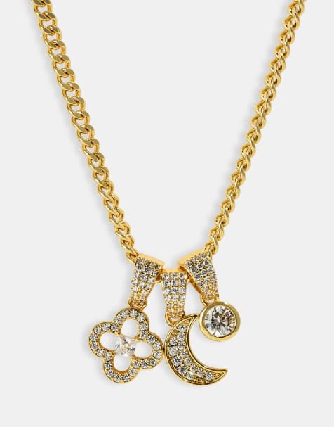 Cernucci Triple motif & moon pendant necklace - 10mm in gold - view 1
