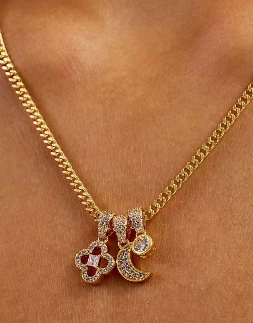 Cernucci Triple motif & moon pendant necklace - 10mm in gold, 2 of 4