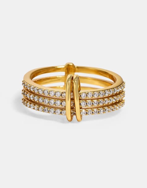 Cernucci Triple row iced ring - 8mm in gold - view 1
