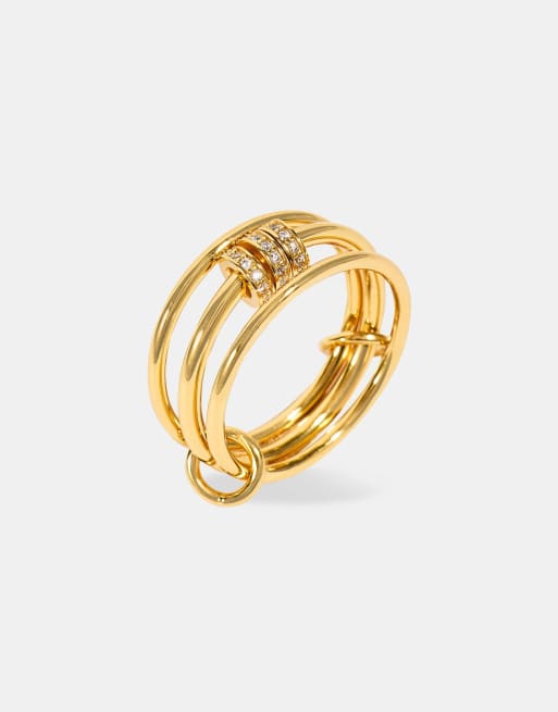 Cernucci Triple row multi link polished & iced ring- 8mm in gold, 3 of 3
