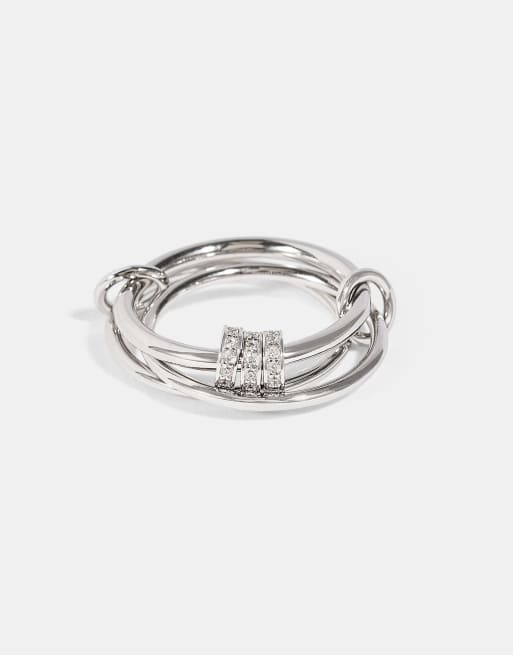 Cernucci Triple row multi link polished & iced ring- 8mm in white, 2 of 4