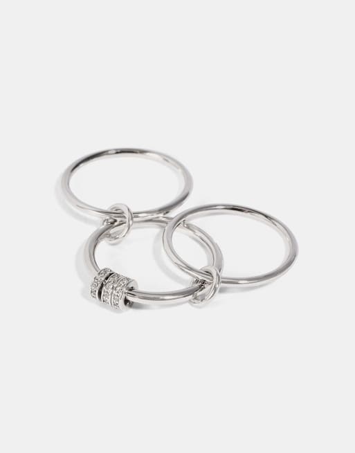 Cernucci Triple row multi link polished & iced ring- 8mm in white, 3 of 4