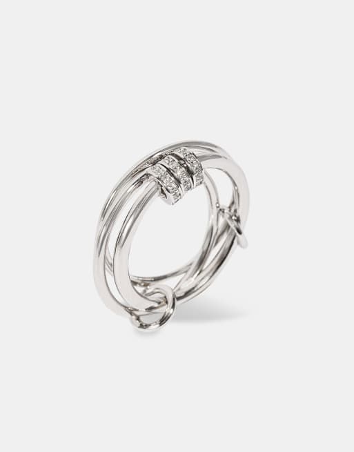Cernucci Triple row multi link polished & iced ring- 8mm in white, 4 of 4