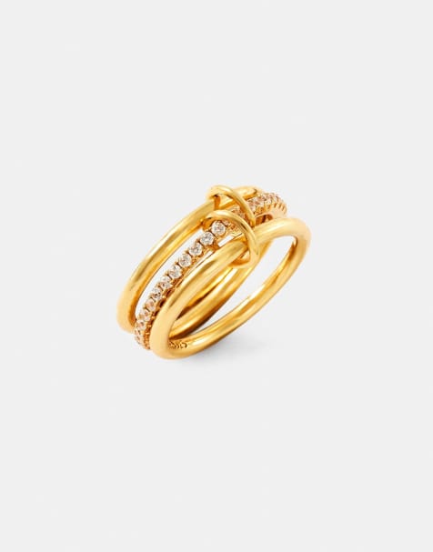 Cernucci Triple row polished & iced mix 8mm ring in gold - view 1