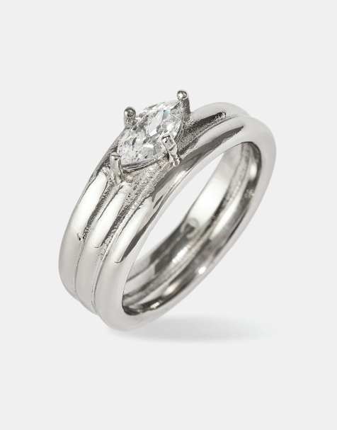 Cernucci Triple row polished stone ring - 8mm in white - view 1