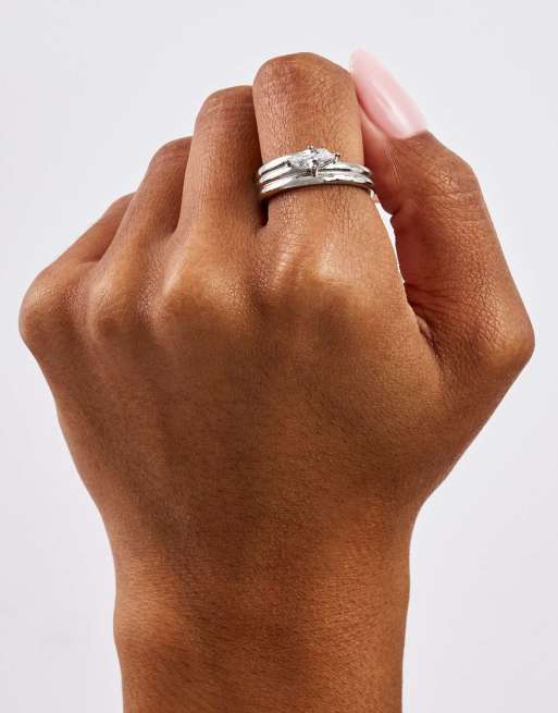 Cernucci Triple row polished stone ring - 8mm in white, 2 of 3
