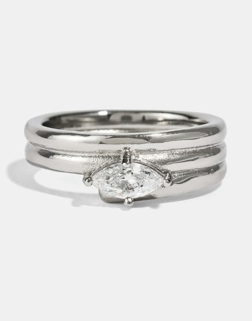 Cernucci Triple row polished stone ring - 8mm in white, 3 of 3