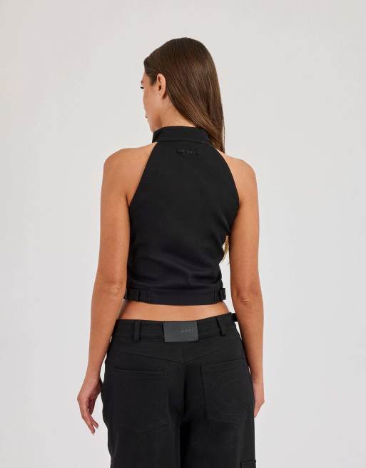 Cernucci Twill fitted funnel neck sleeveless top in black, 4 of 4