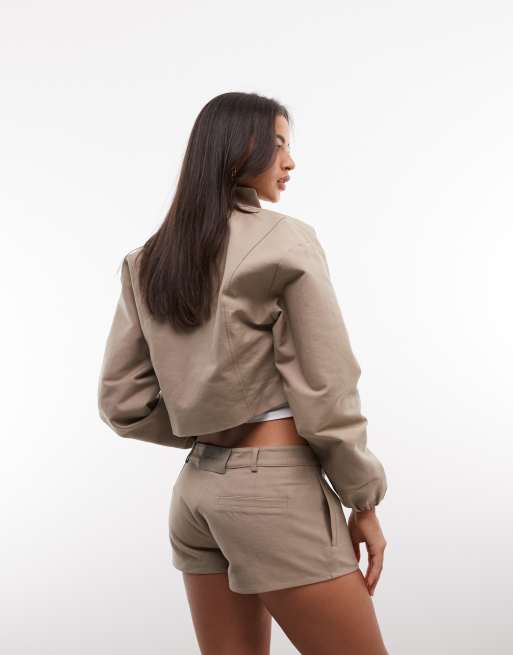 Cernucci twill micro shorts co-ord in beige, 5 of 5