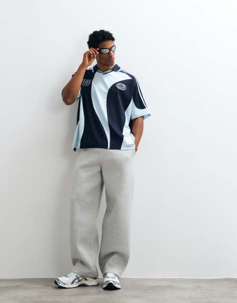 Cernucci v-neck collar panel logo football jersey in navy and white - view 1