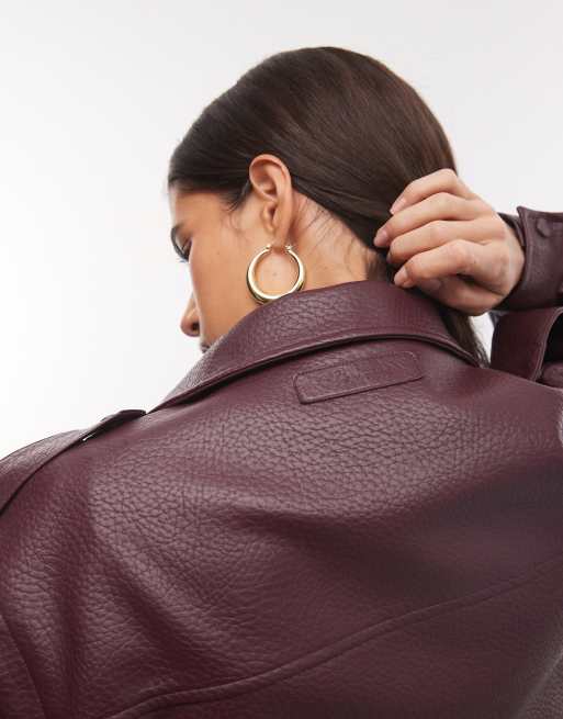 Cernucci veste biker texturée à col cheminée bordeaux, 3 de 4
