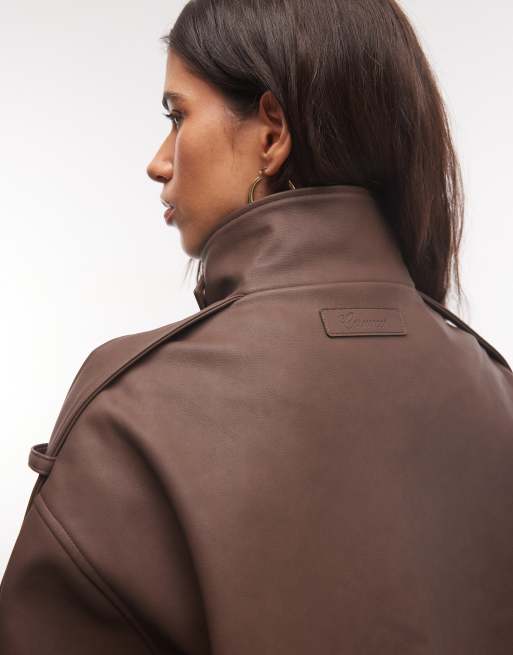 Cernucci veste coupe carrée à col cheminée marron chocolat, 3 de 4