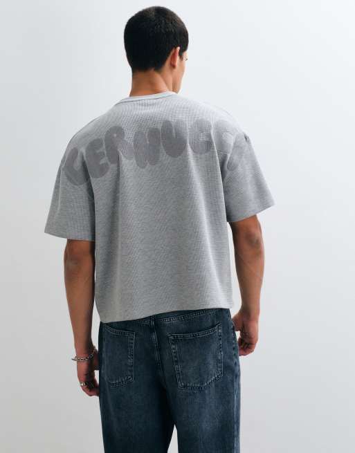 Cernucci waffle boxy fit t-shirt with chain stitch logo back print in grey, 3 of 5