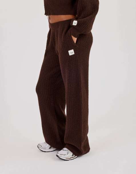 Cernucci Waffle knit wide leg jogger in brown - view 1