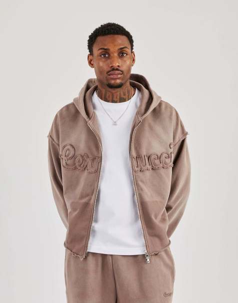 Cernucci Washed applique zip through hoodie in brown - view 1