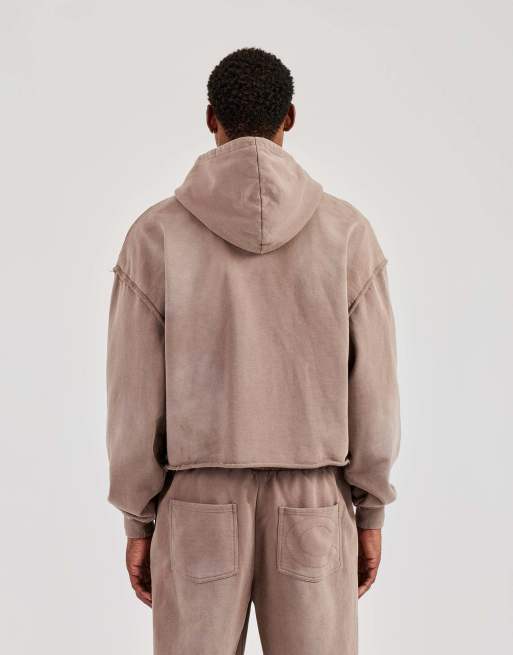 Cernucci Washed applique zip through hoodie in brown, 2 of 4