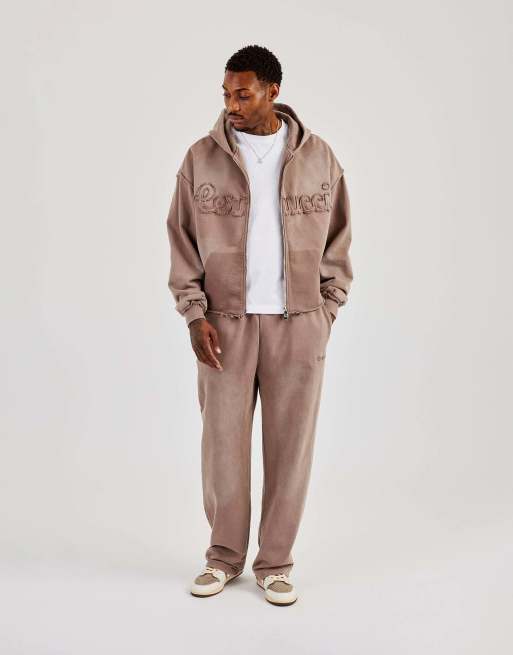 Cernucci Washed applique zip through hoodie in brown, 4 of 4