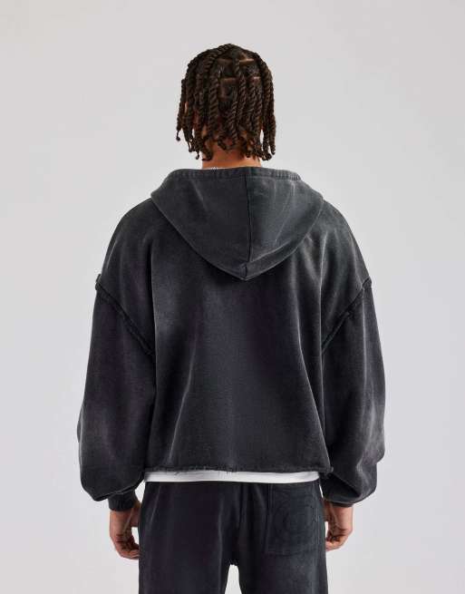 Cernucci Washed applique zip through hoodie in grey, 3 of 5