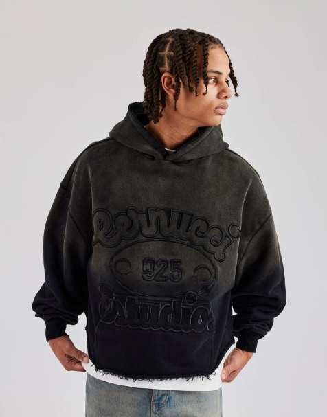 Cernucci Washed embroidered boxy hoodie in black - view 1