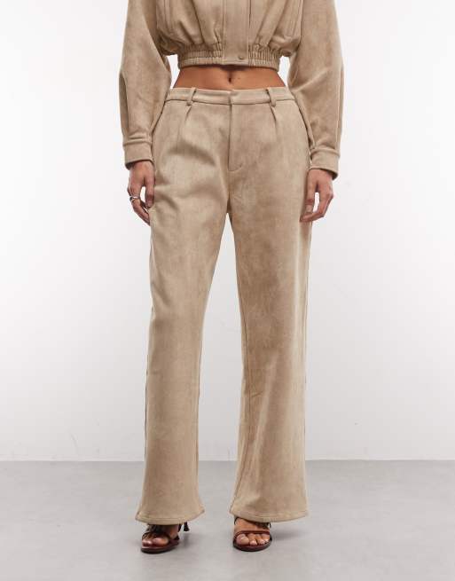 Cernucci wide leg faux suede pants co-ord in beige, 2 of 5
