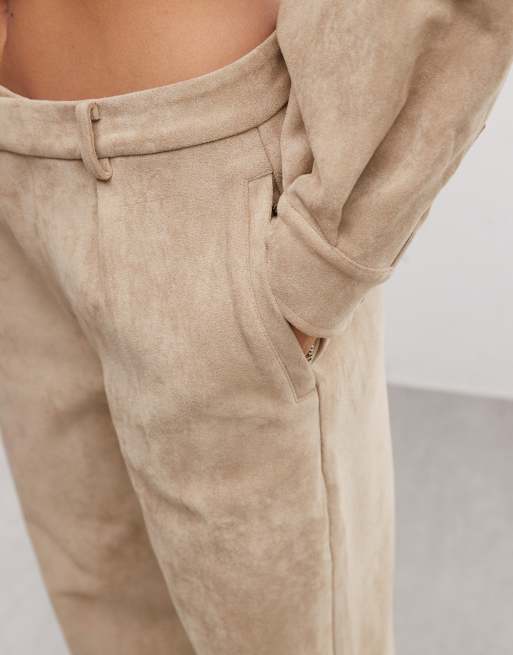 Cernucci wide leg faux suede pants co-ord in beige, 4 of 5