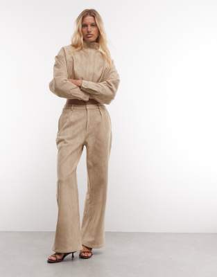 Cernucci Wide Leg Faux Suede Pants Set In Brown