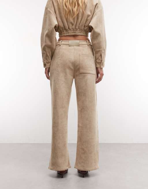 Cernucci wide leg faux suede trousers co-ord in beige, 5 of 5