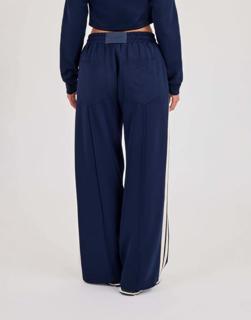 Cernucci Wide leg taping track pant in blue, 4 of 4