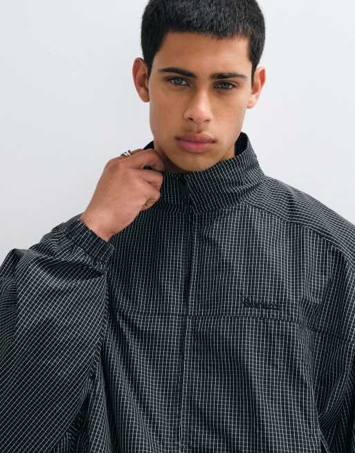 Cernucci Windbreaker-Jacke mit Stehkragen und Karomuster in Schwarz, 2 von 5