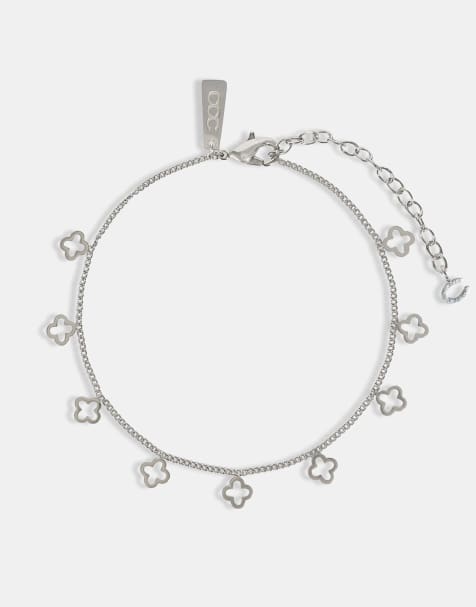 Cernucci Womens multi motif anklet - 6mm - white in silver - view 1