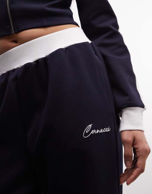 Cernucci - Zachte joggingbroek met wijde pijpen en logo in marineblauw, deel van co-ord set, 3 van 5
