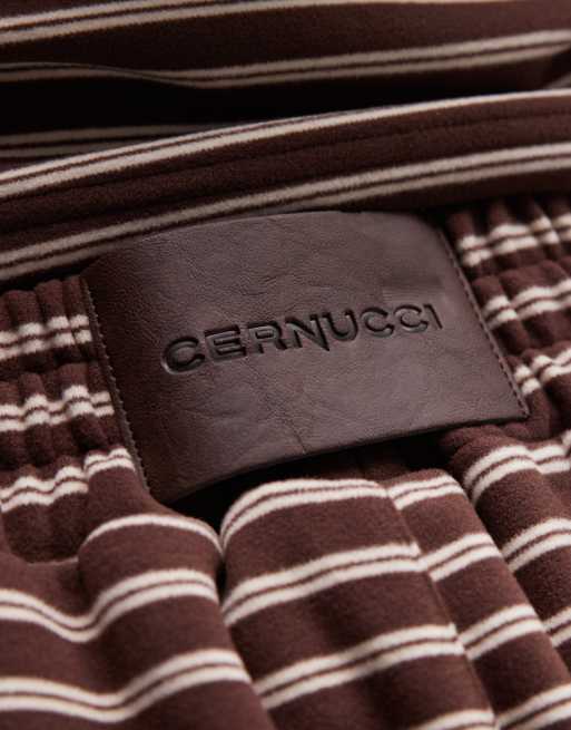 Cernucci - Zachte short in boxerstijl met dubbele strepen in chocoladebruin, deel van co-ord set, 5 van 5