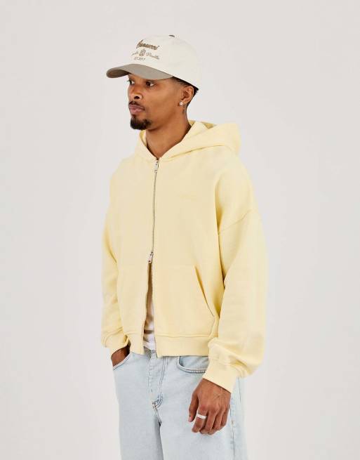 Cernucci Zip through boxy hoodie in yellow, 3 of 4
