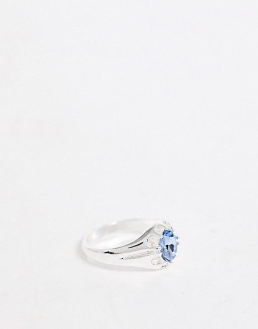 Chained & Able band ring with blue stone in silver