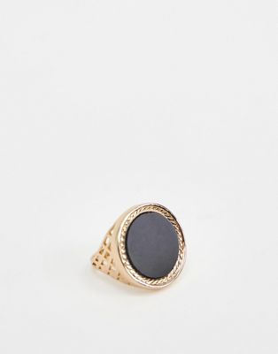 Chained & Able - Brede gouden ring met zwarte steen