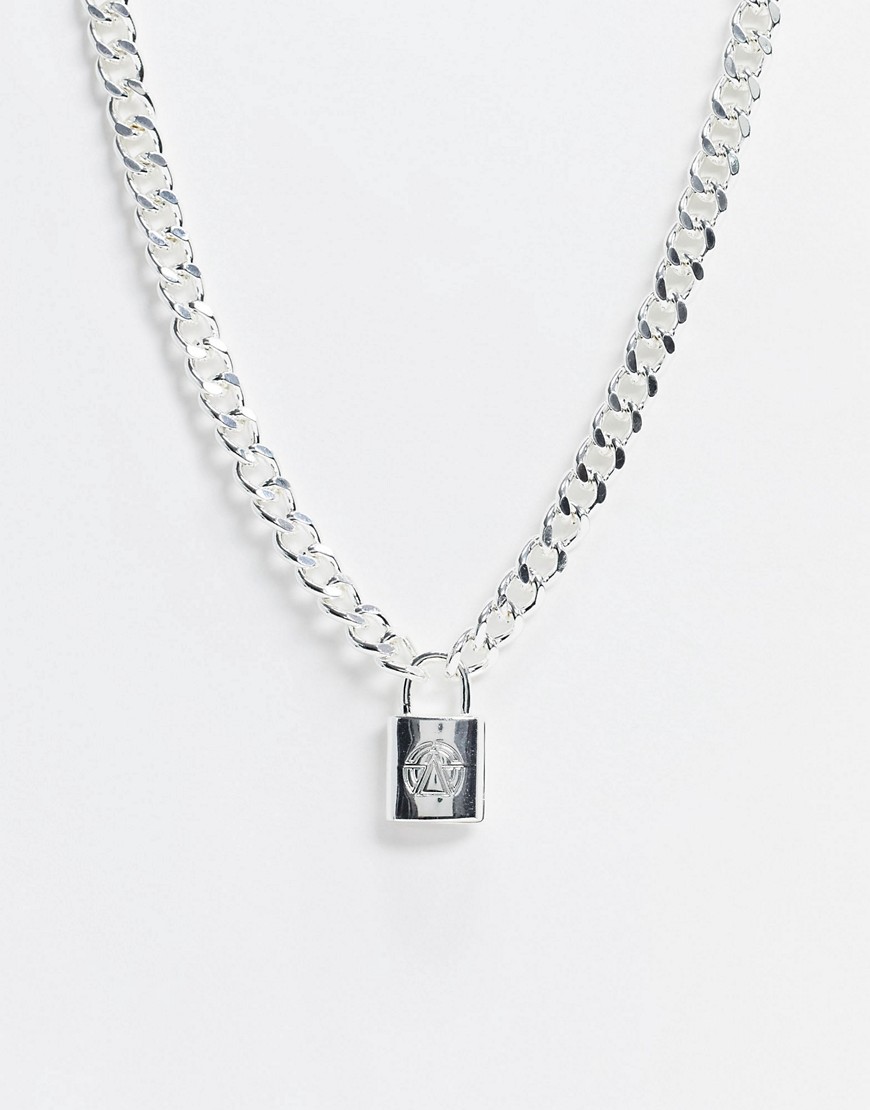 Chained & Able - Brede halsketting met slotje als hanger in zilverkleur