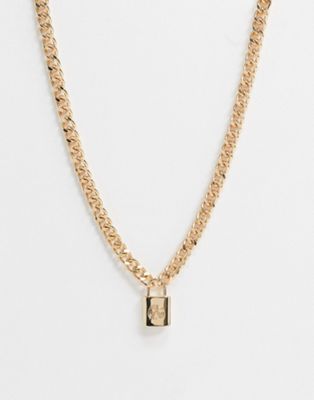Chained & Able - Brede ketting met hangslotje in goud