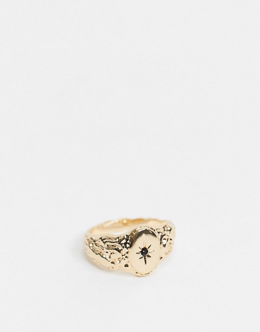 Chained & Able chunky oval signet ring in gold with marble stone